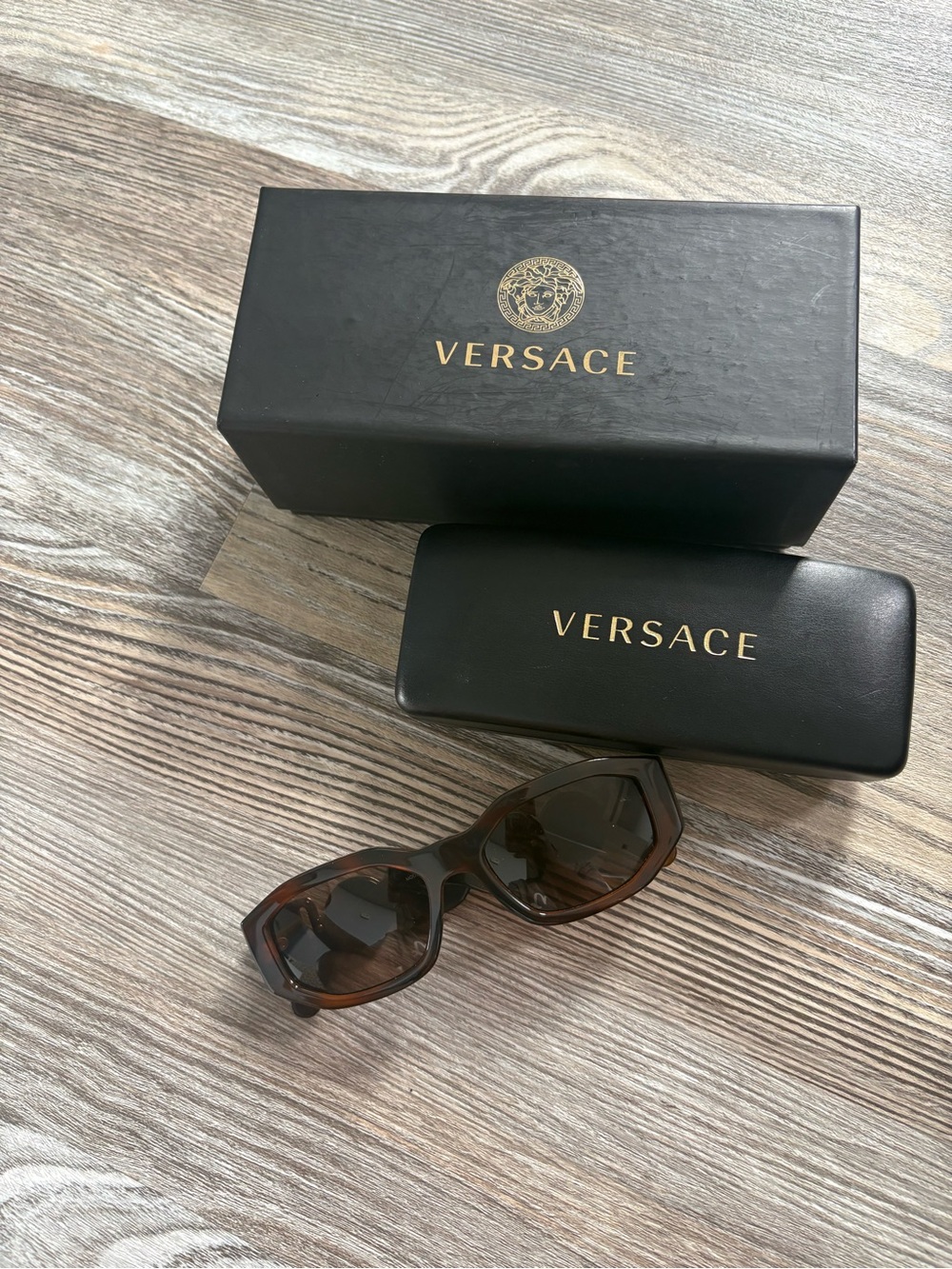 Versace Men's Tortoiseshell Brown Sunglasses with Dark Lenses